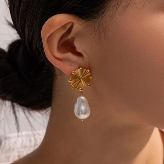 Solara - 18K Gold-Plated Stainless Steel Pearl Drop Earrings