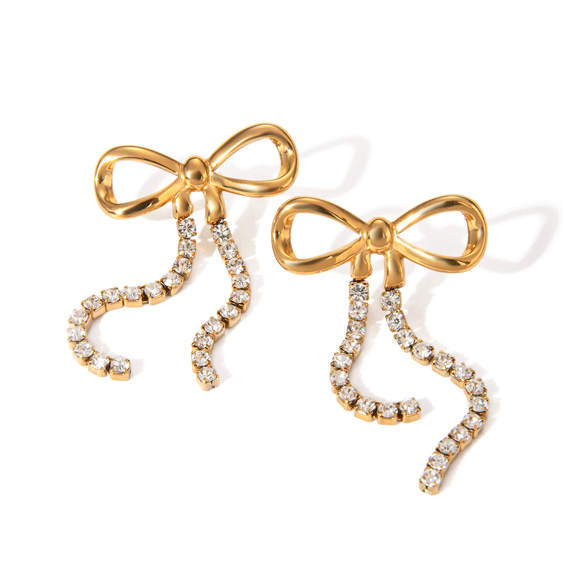 Artemis - 18K Gold-Plated Stainless Steel with Rhinestone Bow Knot Drop Earrings