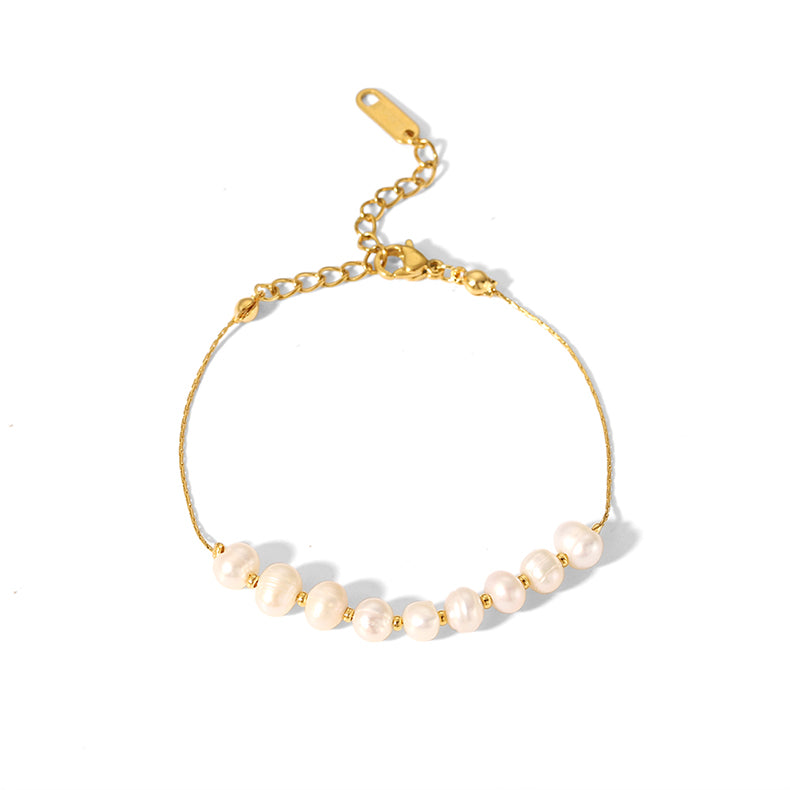 18K Gold Plated Stainless Steel Freshwater Pearl Bracelet Women