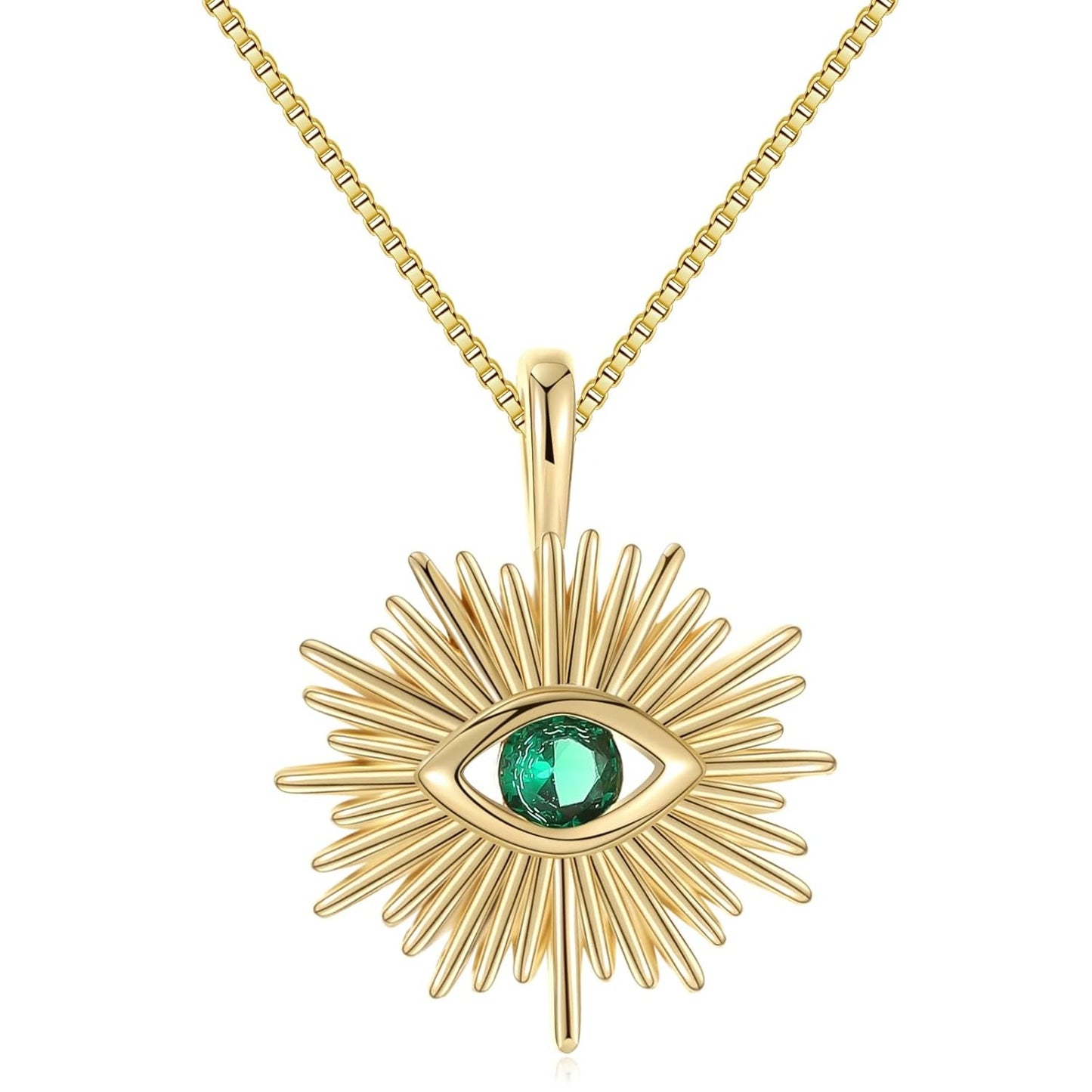 Green Evil Eye Necklace - 18K Gold Plated Copper with Zircon