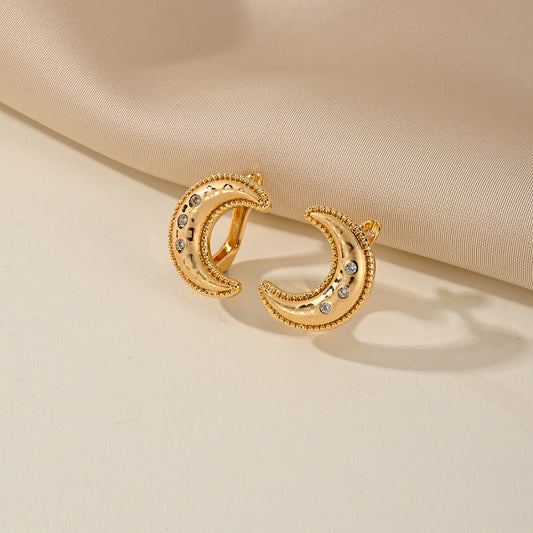 Aadhira Studs - 18K Gold-Plated Copper Crescent Moon Earrings