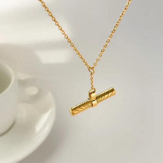 Balancia T-Bar Necklace - 18K Gold-Plated Steel with Hanging Pendant