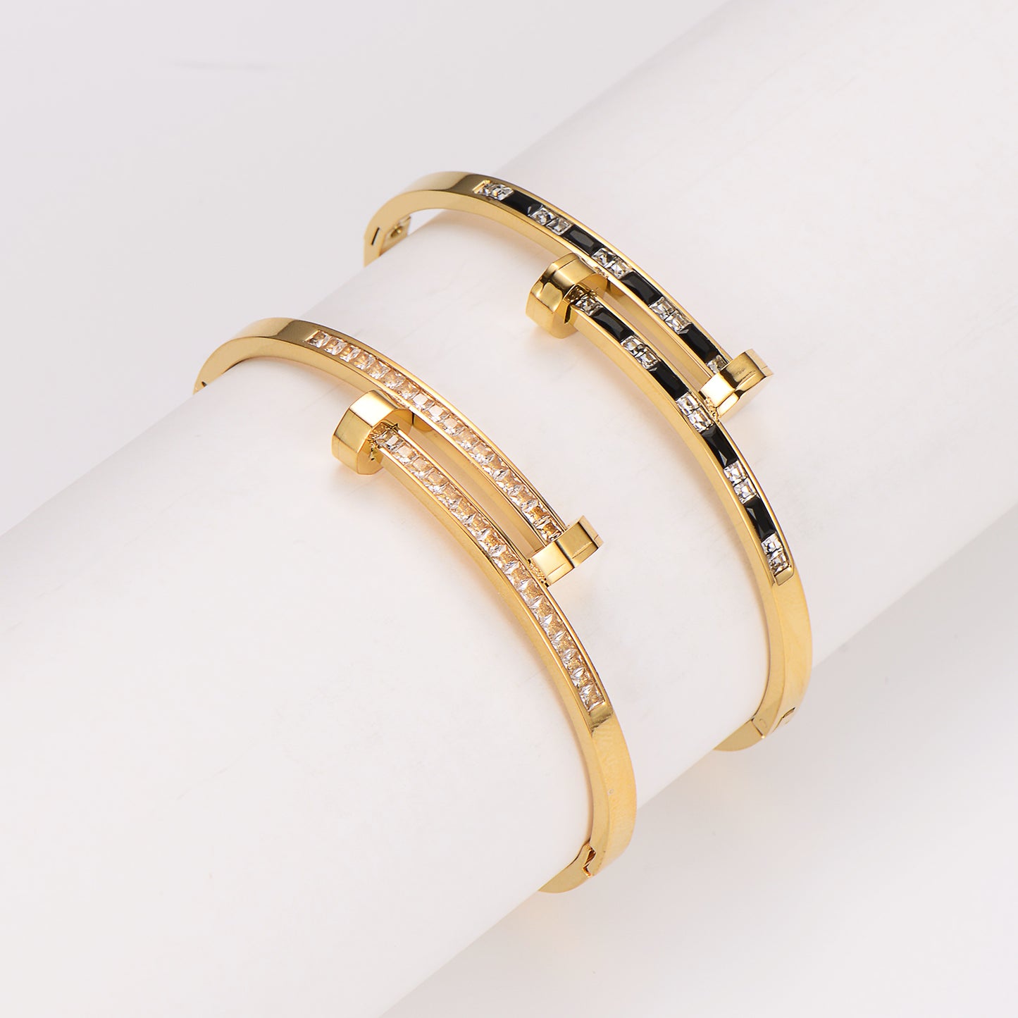 Bolt Nail Bangle - 18K Gold-Plated Stainless Steel with Rhinestones