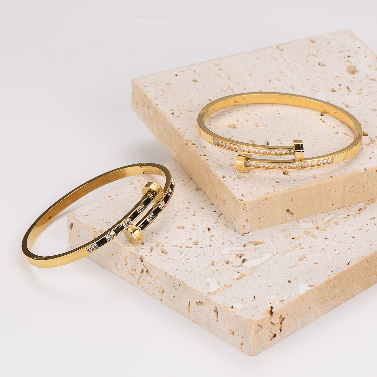 Bolt Nail Bangle - 18K Gold-Plated Stainless Steel with Rhinestones