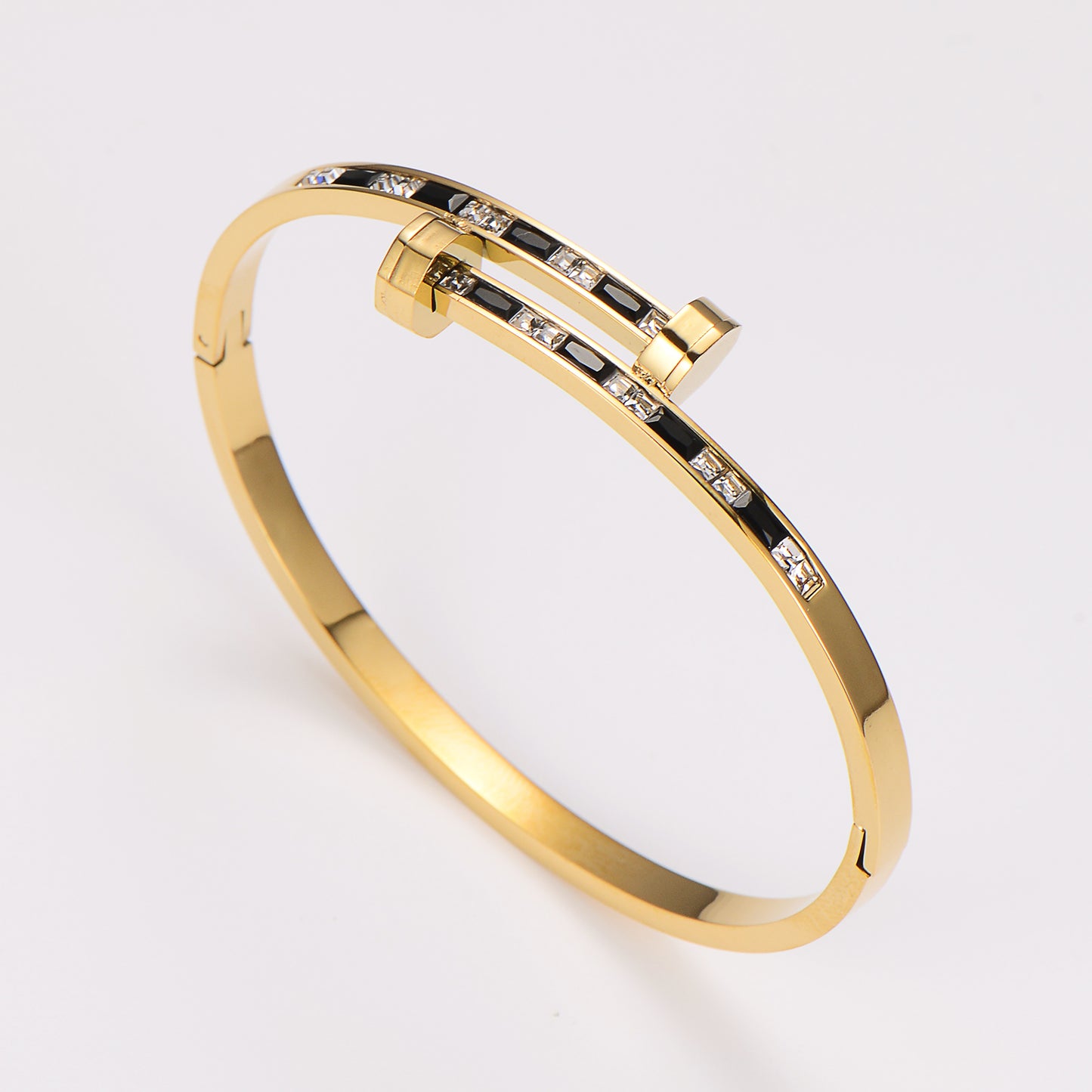 Bolt Nail Bangle - 18K Gold-Plated Stainless Steel with Rhinestones
