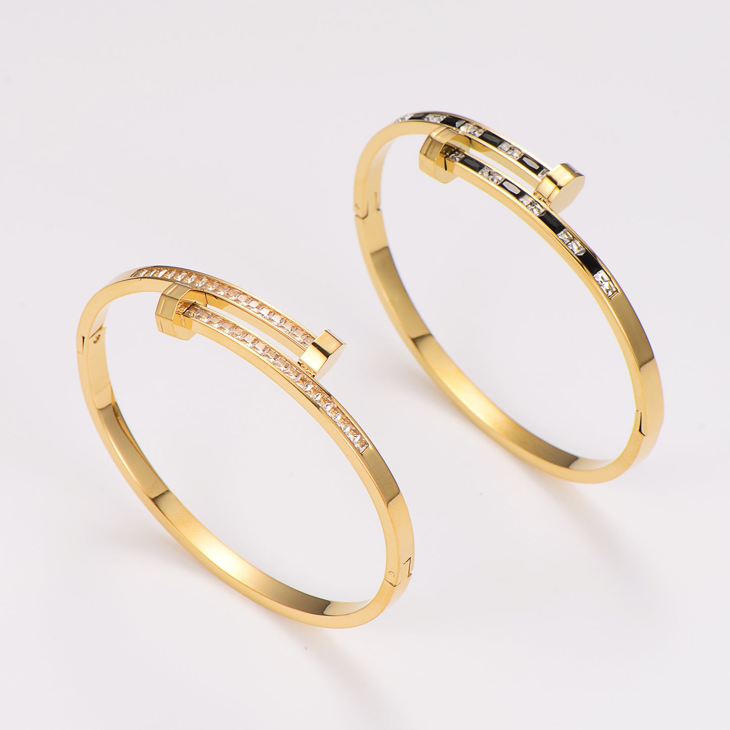 Bolt Nail Bangle - 18K Gold-Plated Stainless Steel with Rhinestones