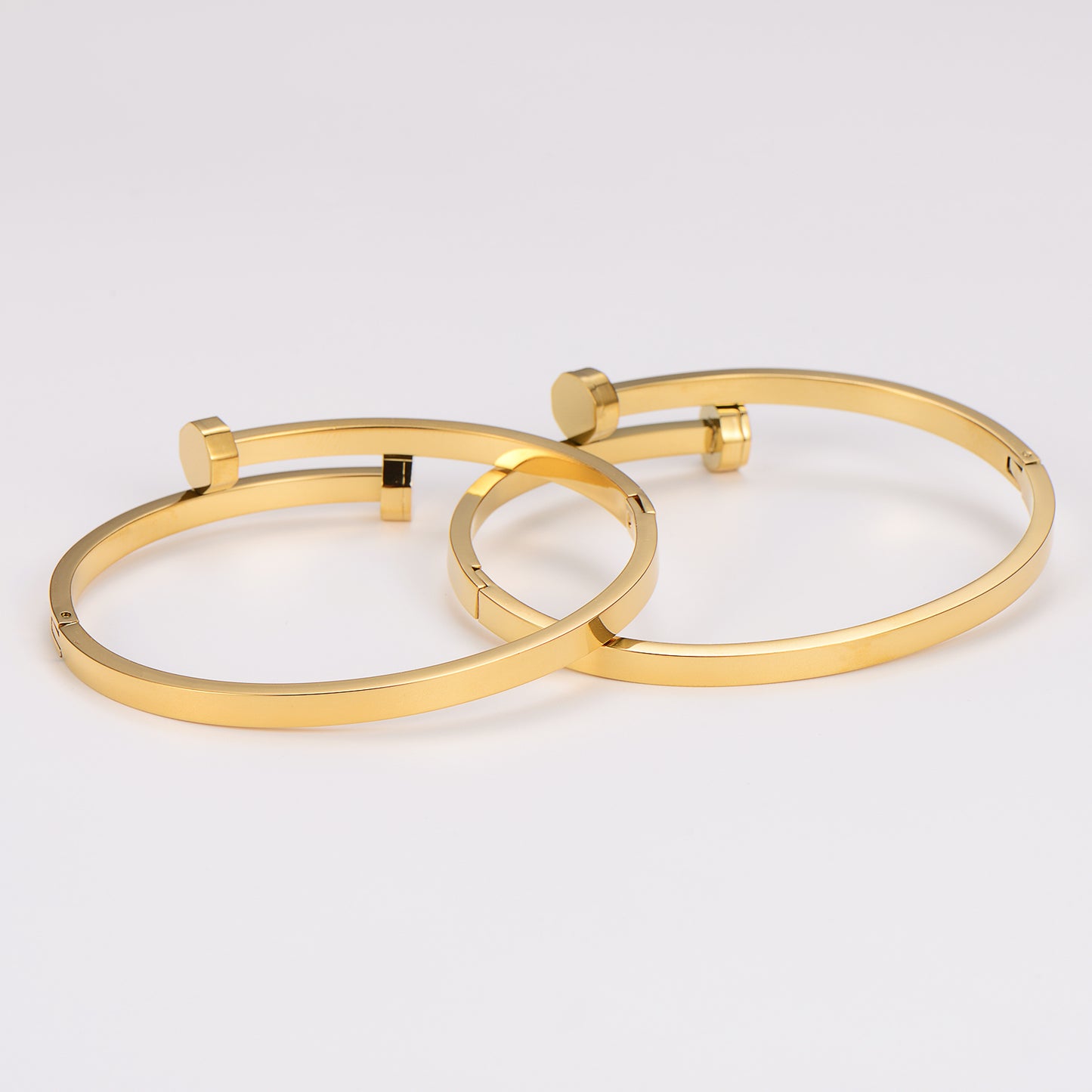 Bolt Nail Bangle - 18K Gold-Plated Stainless Steel with Rhinestones