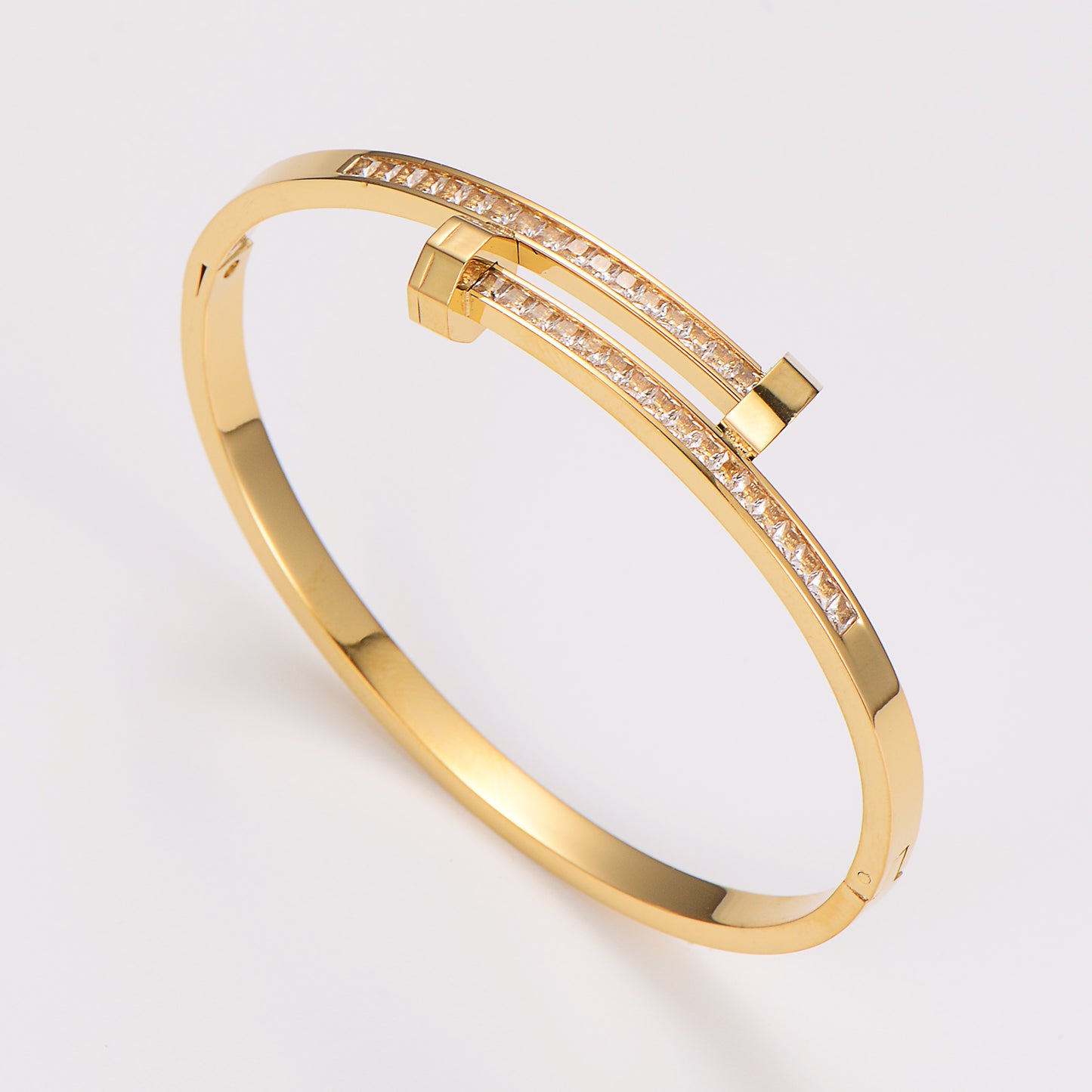 Bolt Nail Bangle - 18K Gold-Plated Stainless Steel with Rhinestones