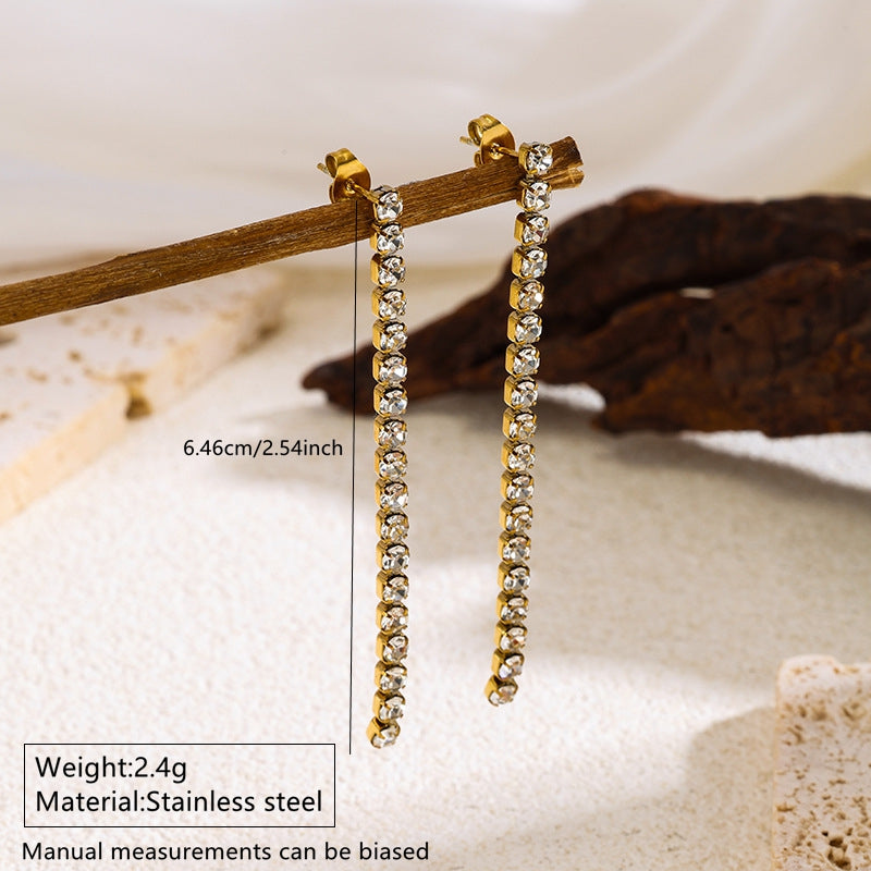 Crystal Line Drop Stud Earrings – 18K Gold-Plated Stainless Steel