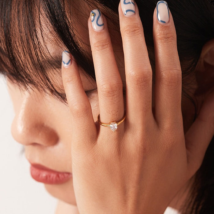 Diamond Ring Stainless Steel 18K Gold Plated