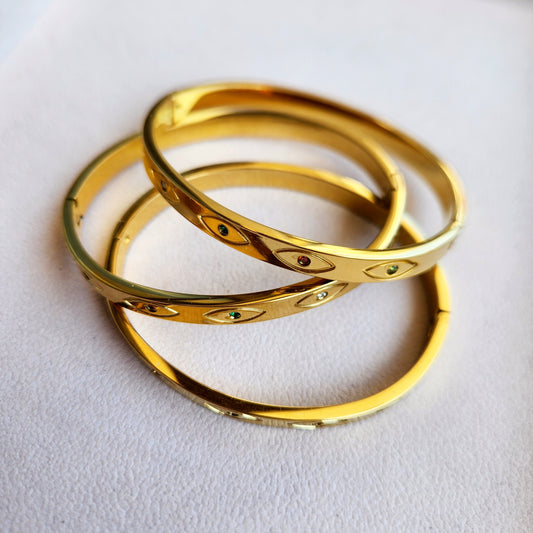 Evil Eyes Bangle - 18K Gold-Plated Stainless Steel