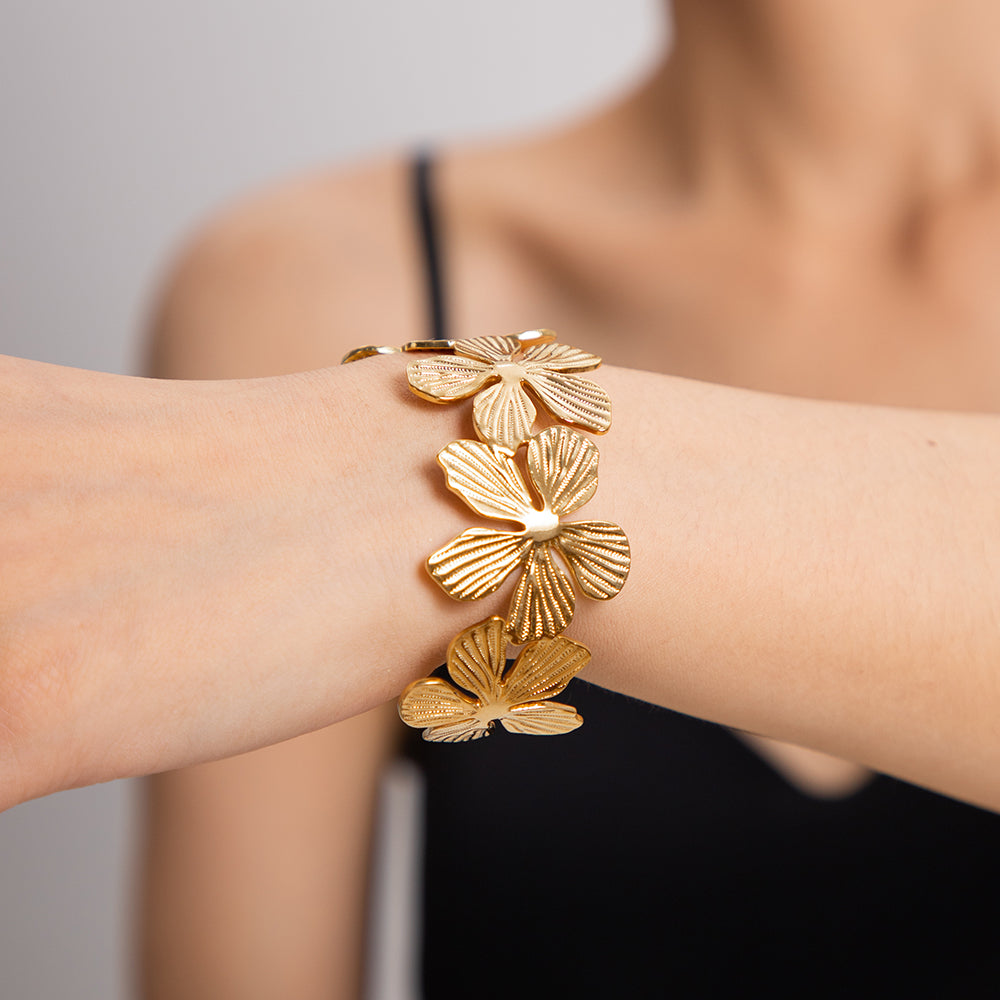 Floral 18K Gold Plated Stainless Steel Bracelet