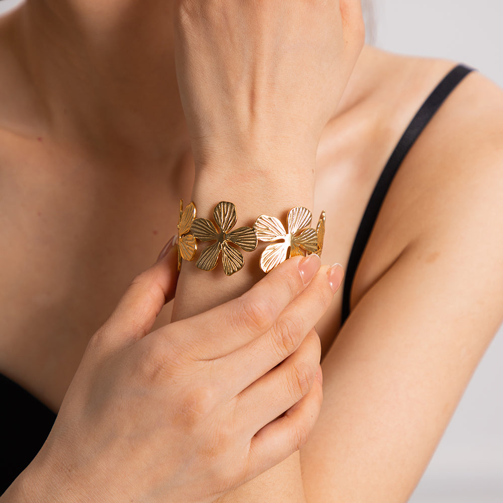 Floral 18K Gold Plated Stainless Steel Cuff