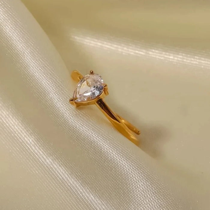 Golden Tear Ring Stainless Steel 18K Gold Plated Zircon