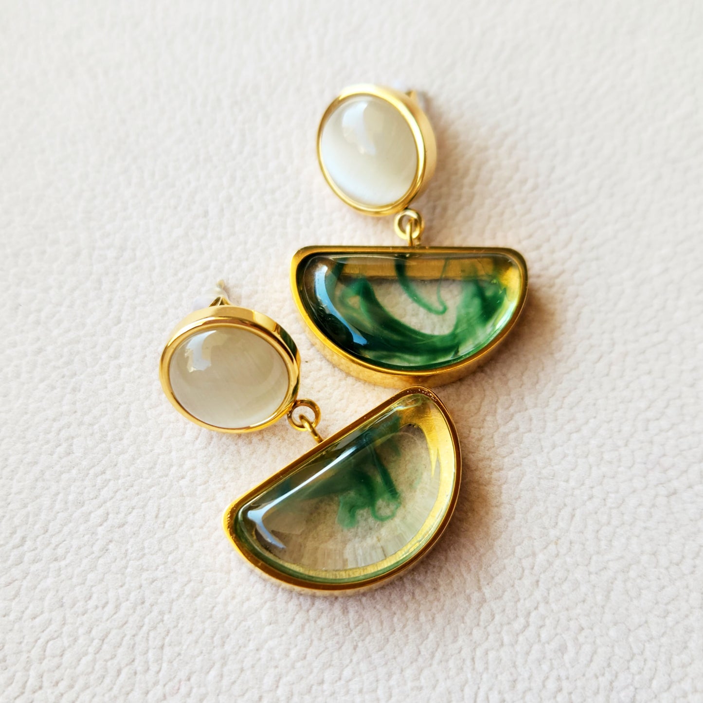 Green Lake Earrings – 18K Gold-Plated Stainless Steel with Opal Inlay