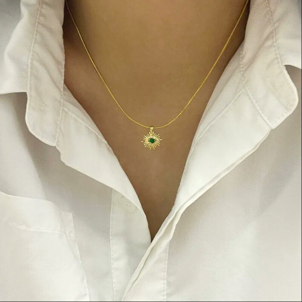 Green Evil Eye Necklace 18K Gold Plated