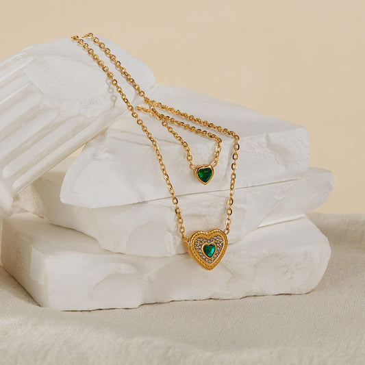 Hazel Heart Two-Layer Necklace - 18K Gold-Plated Stainless Steel
