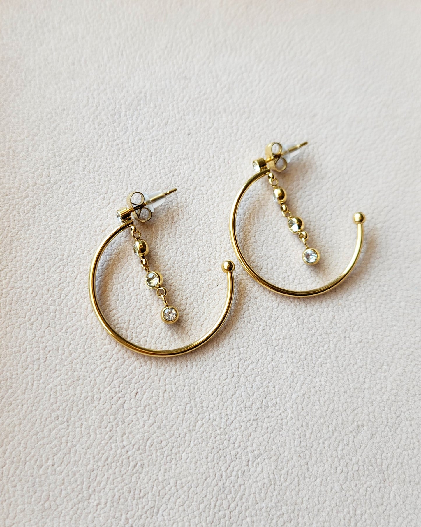 Triluna Semi Hoop Earrings - 18K Gold-Plated Stainless Steel Zircon