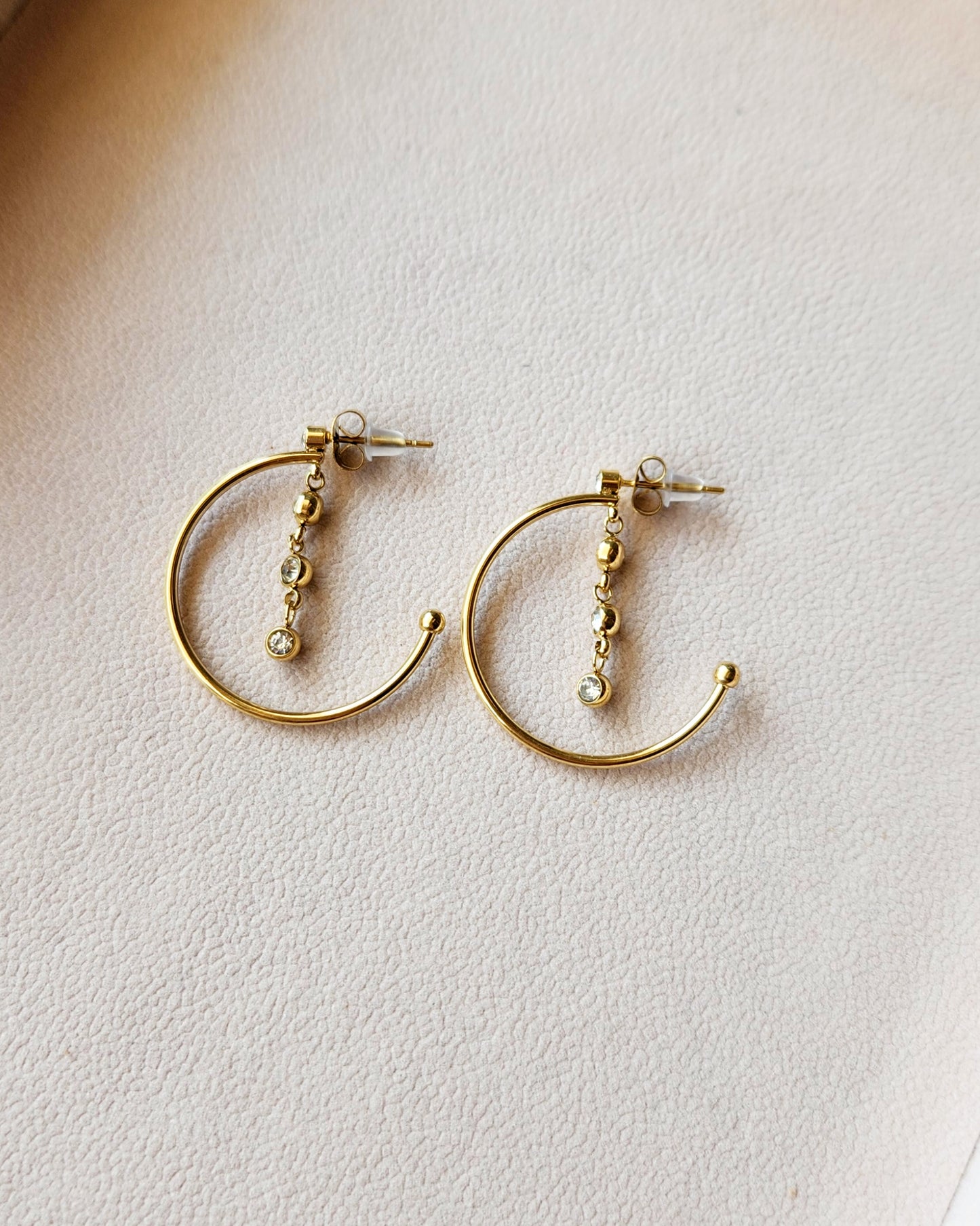 Triluna Semi Hoop Earrings - 18K Gold-Plated Stainless Steel Zircon
