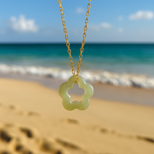Jade Blossom Necklace – 18K-Gold Plated Stainless Steel with Jade