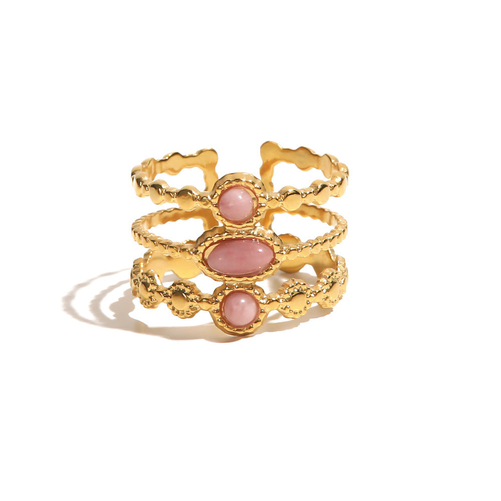 Layered open ring gold plated with gem