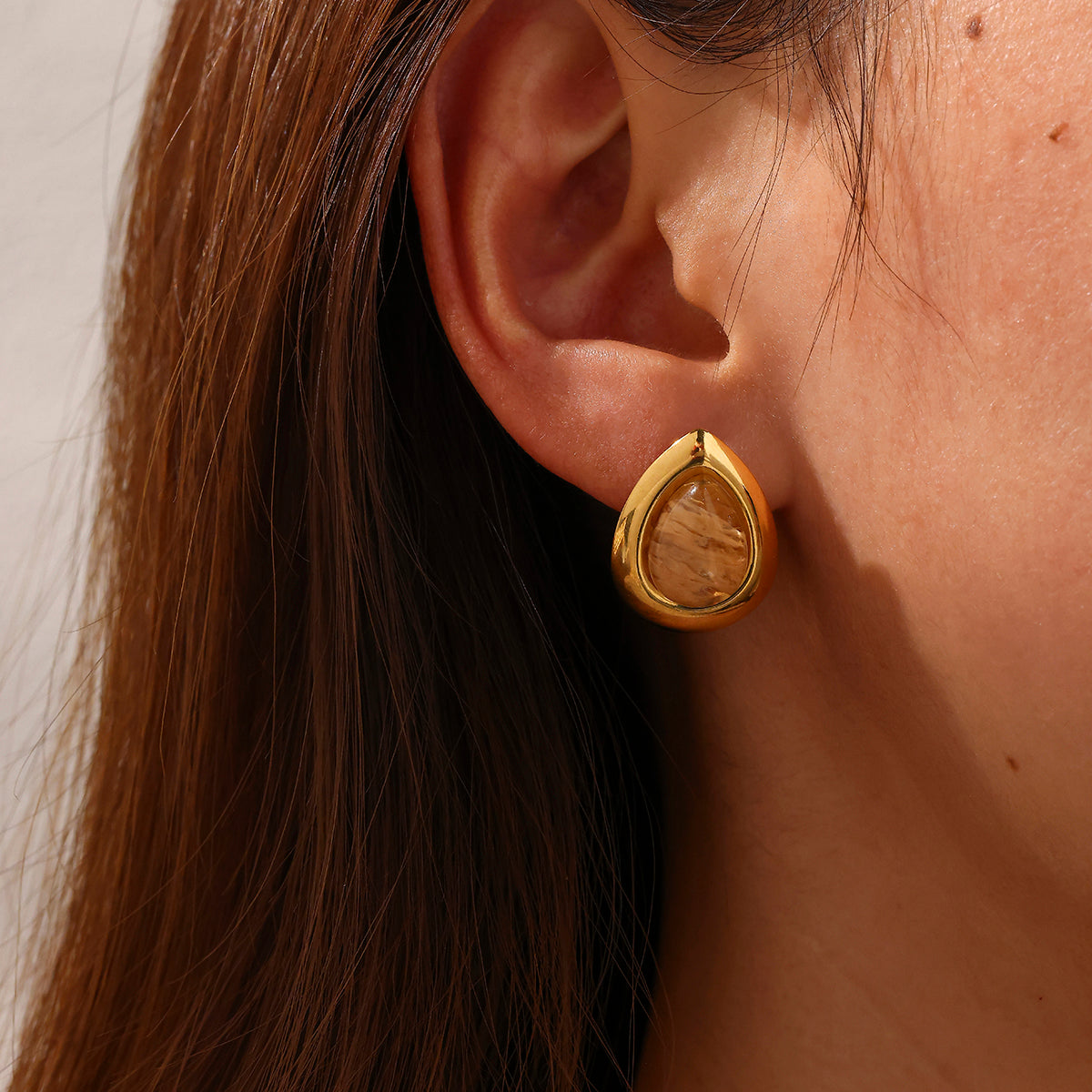Luma Drop – 18K Gold-Plated Stainless Steel Natural Stone Stud Earrings