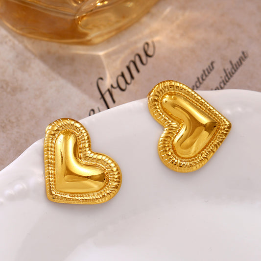 Mina Heart Stud Earrings - 18K Gold-Plated Stainless Steel