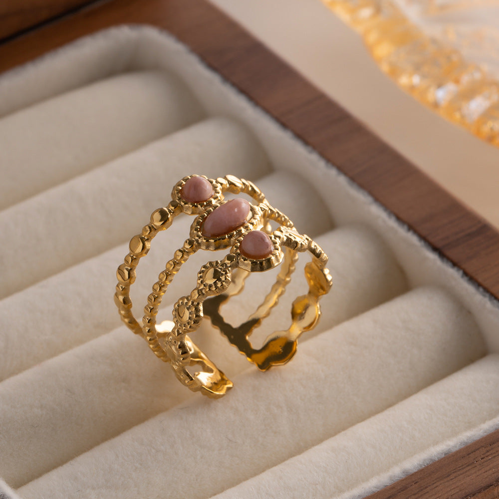 Ember Harmony Ring – Gold-Plated Stainless Steel with Ombre Redwood Gemstones