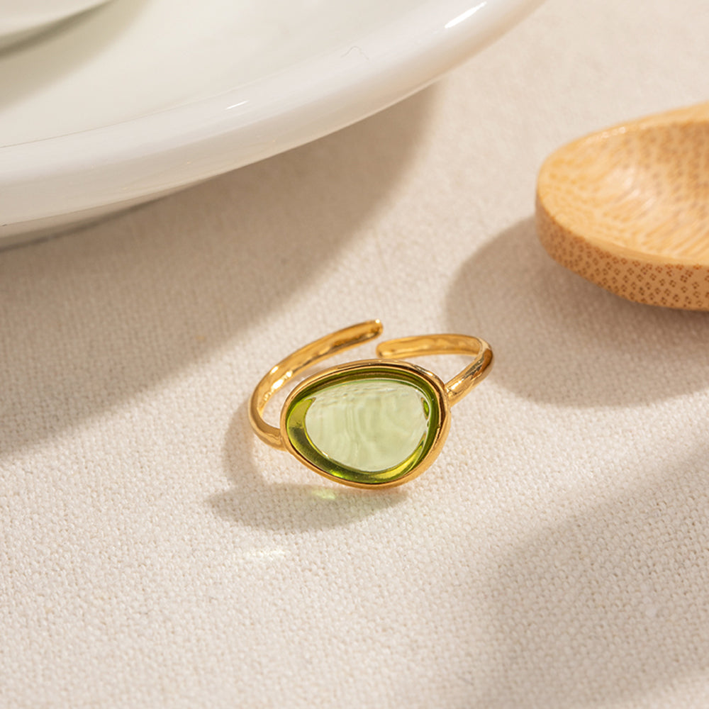 Glass Glow Ring – 18K Gold-Plated Stainless Steel with Resin