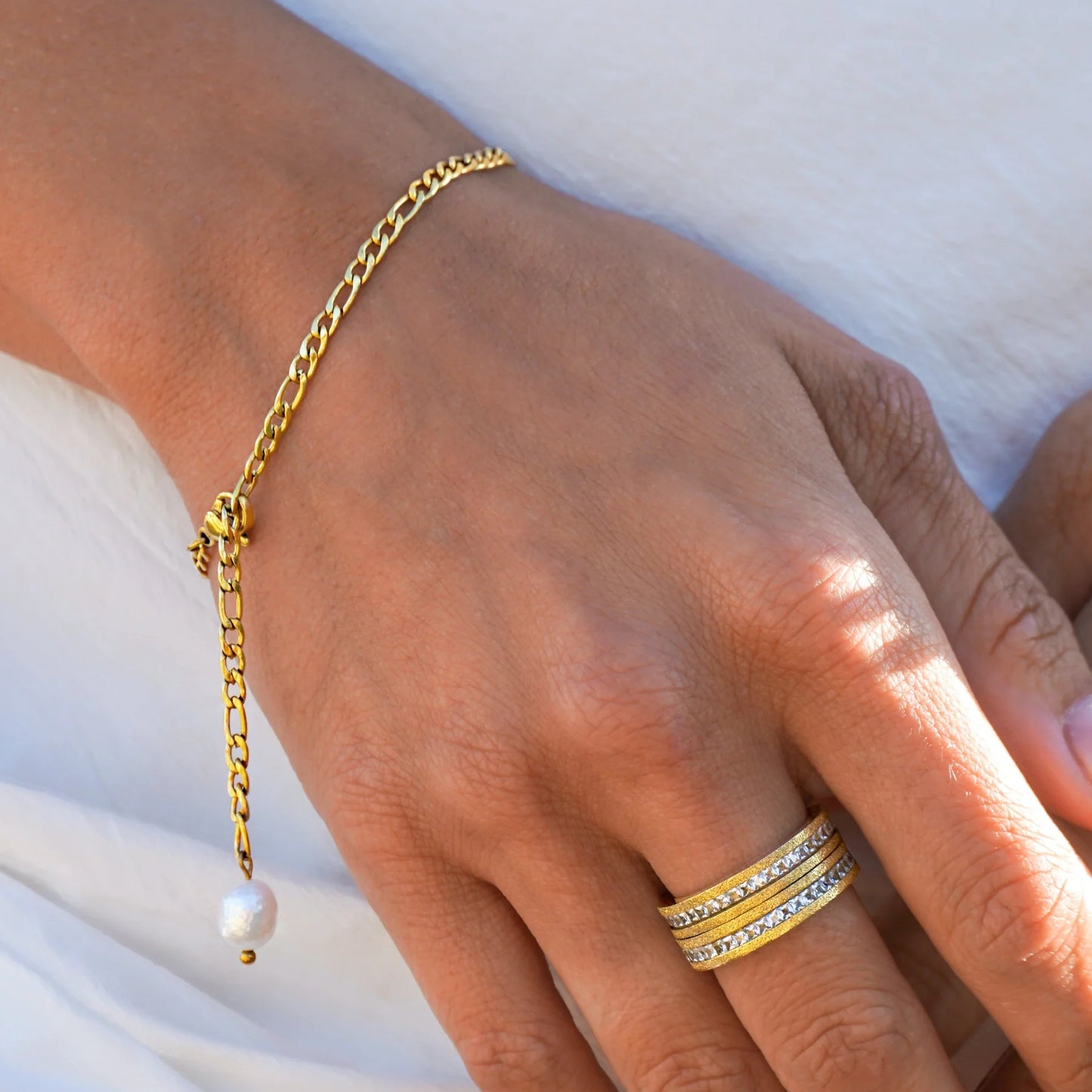 Nacre Bracelet/Anklet - 18K Gold-Plated Stainless Steel with Irregular Pearl