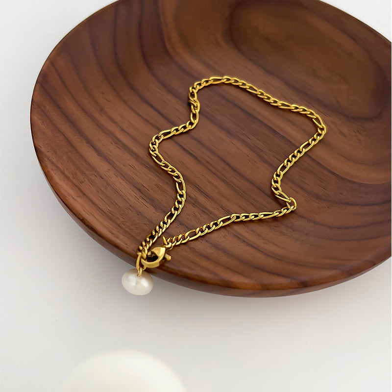 Nacre Bracelet/Anklet - 18K Gold-Plated Stainless Steel with Irregular Pearl