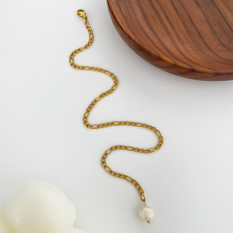 Nacre Bracelet/Anklet - 18K Gold-Plated Stainless Steel with Irregular Pearl