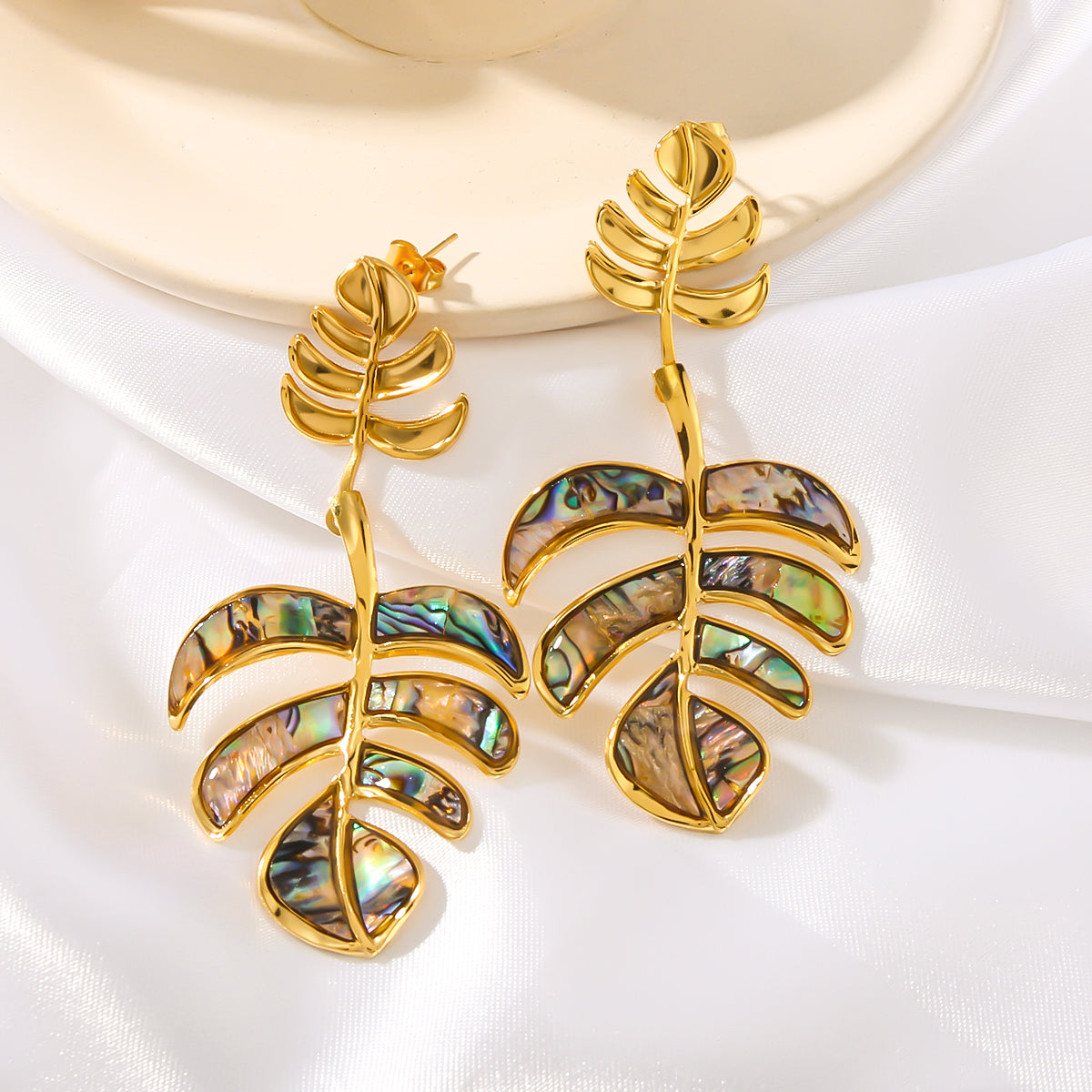 Palm Leaf 18K Gold Plated Palm Stainless Steel Earrings