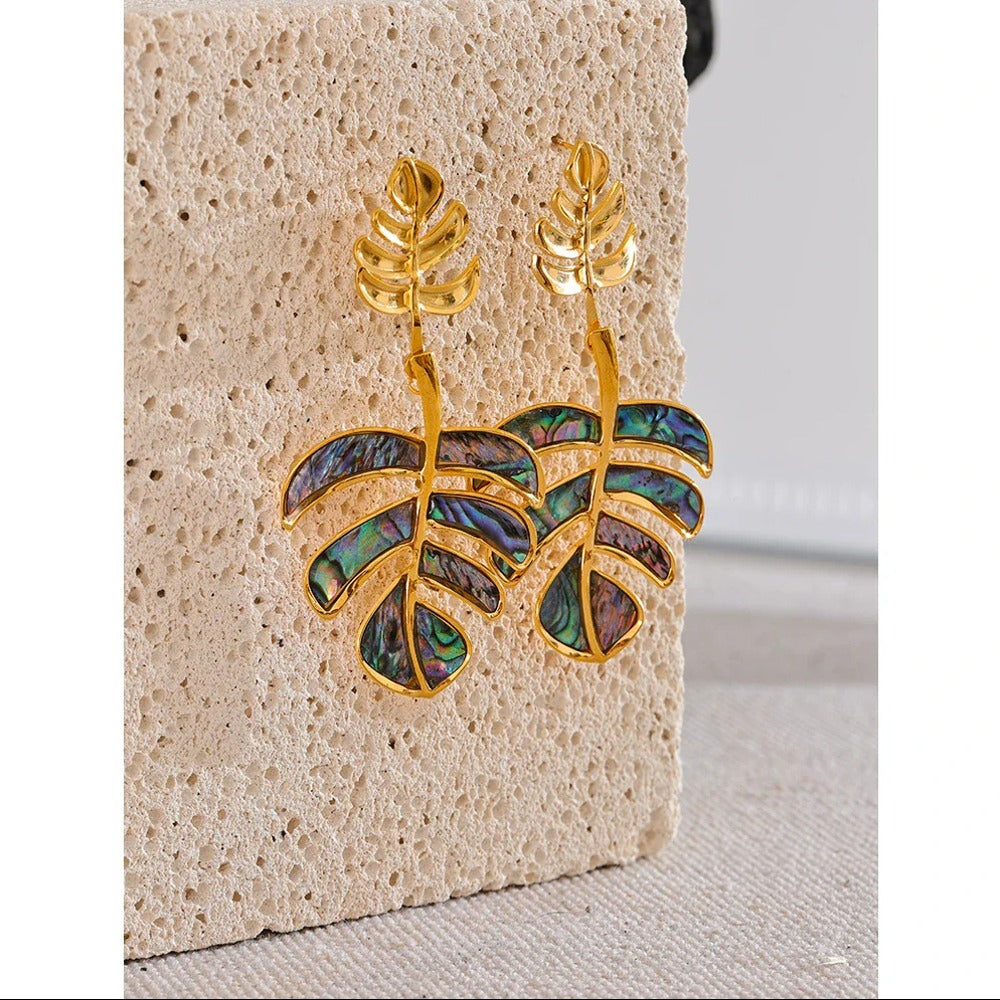 Palm Leaf 18K Gold Plated Stainless Steel Earrings