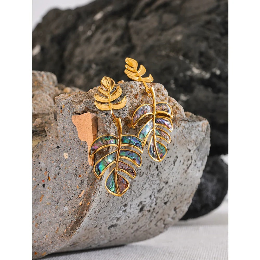 Palm Leaf 18K Gold Plated Stainless Steel Earrings