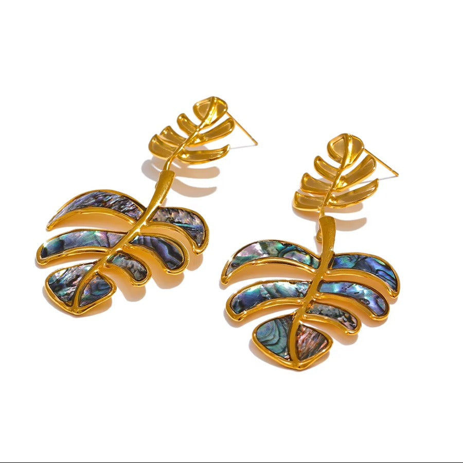 Palm Leaf shape 18K Gold Plated Stainless Steel dangle Earring