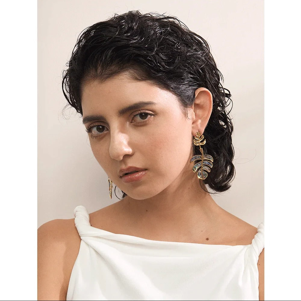 Palm Leaf shape 18K Gold Plated Stainless Steel dangle Earrings