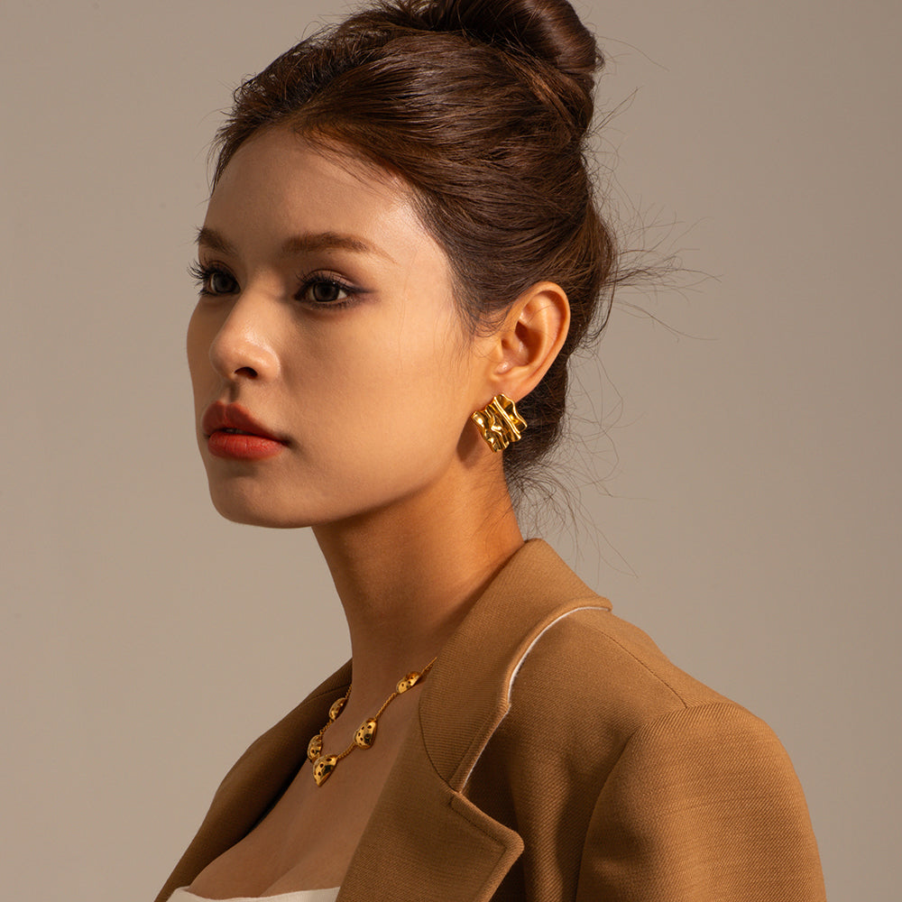 Square statement Earrings 18K Gold Plated Stainless Steel