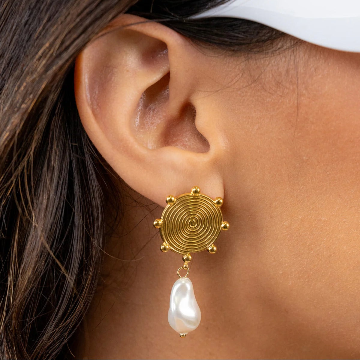 Stainless Steel gold pearl earrings for Women