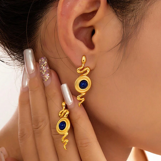 Stainless steel 18K gold plated snake earrings for women