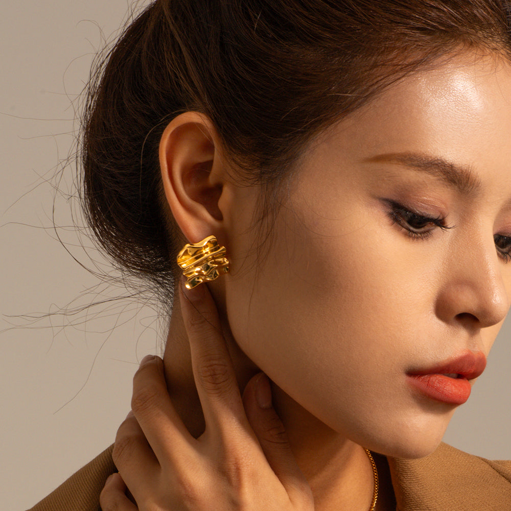 Wavy Bark Earrings 18K Gold Plated Stainless Steel
