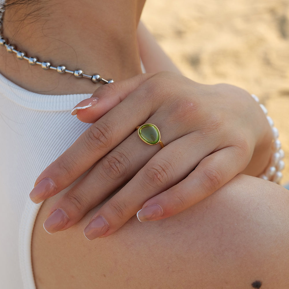 Women 18K Gold-Plated Stainless Steel Resin Ring