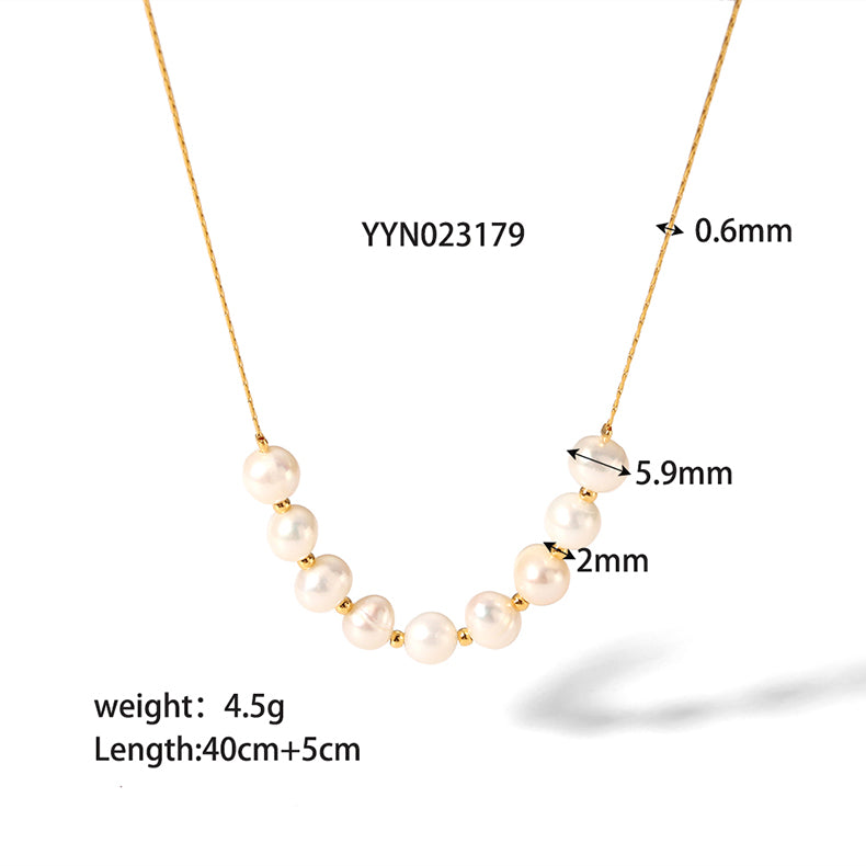 Women 18K Gold Plated Stainless Steel Freshwater Pearl Necklace