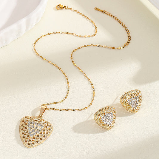Women 18k gold plated triangle zircon earrings & necklace set