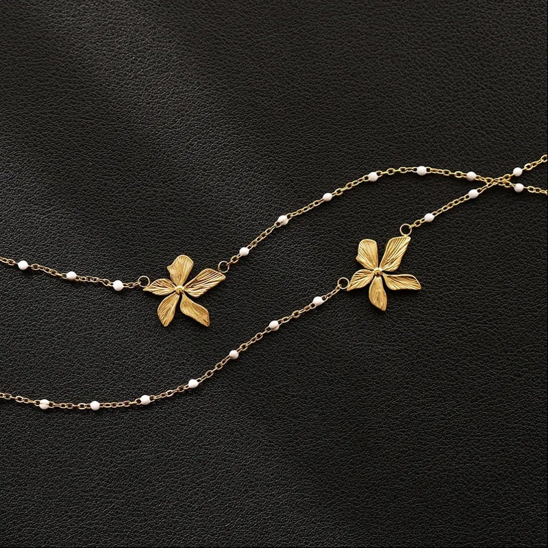 Women Gold Plated Stainless Steel Flower Necklace