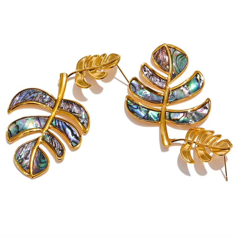 Women Palm Leaf shape 18K Gold Plated Stainless Steel dangle Earring