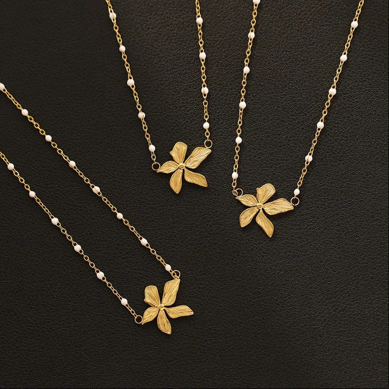 Women Stainless Steel Flower Necklace
