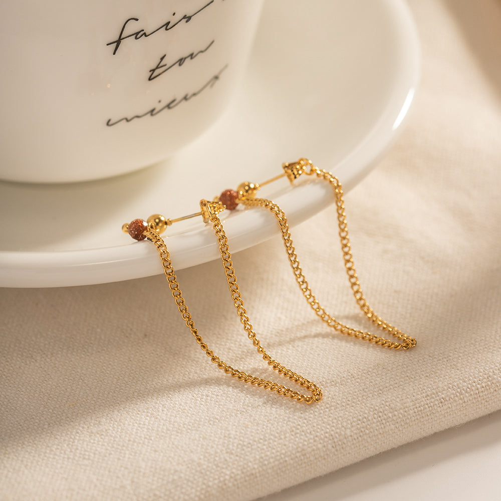 Women Tassel earrings 18k gold plated stainless steel hoops