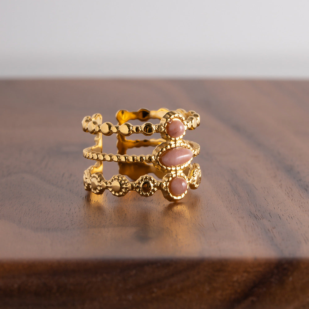Women layered open ring gold plated with gem