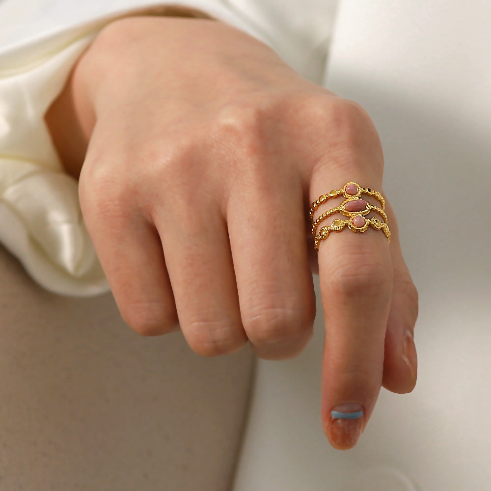 Women open layer ring gold plated stainless steel